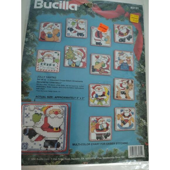 Bucilla Jolly Santa's Cross Stitch Ornaments Christmas, Reindeer, Bear, Tree - Picture 1 of 6